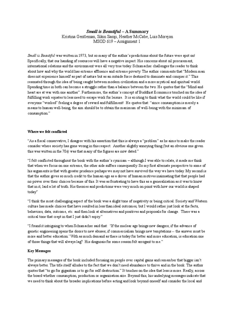 Small Is Beautiful A Summary Kristina Gentleman Sikin Samji Heather Mccabe Luis Morejon Msod 619 Assignment 1 China World Politics