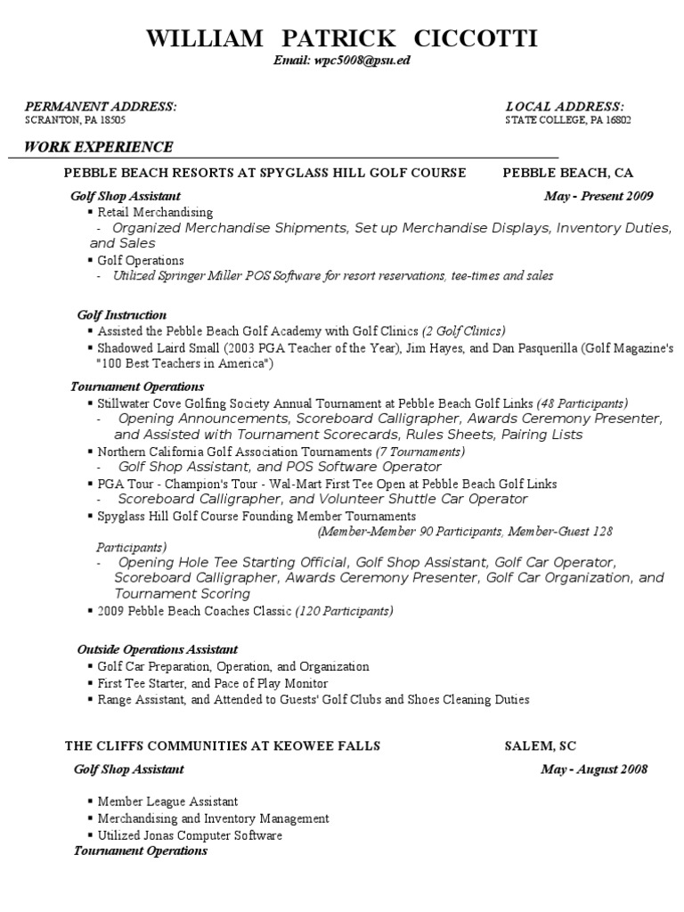 WPC Resume PDF Golf Course Precision Sports