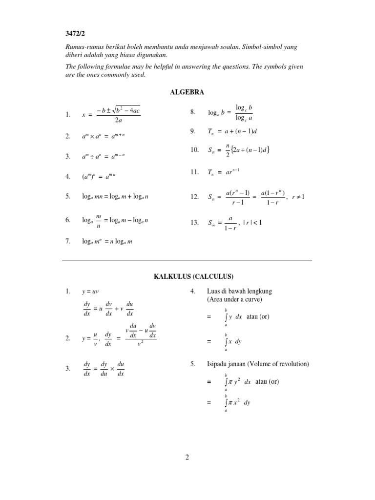 Rumus Matematik Tambahan