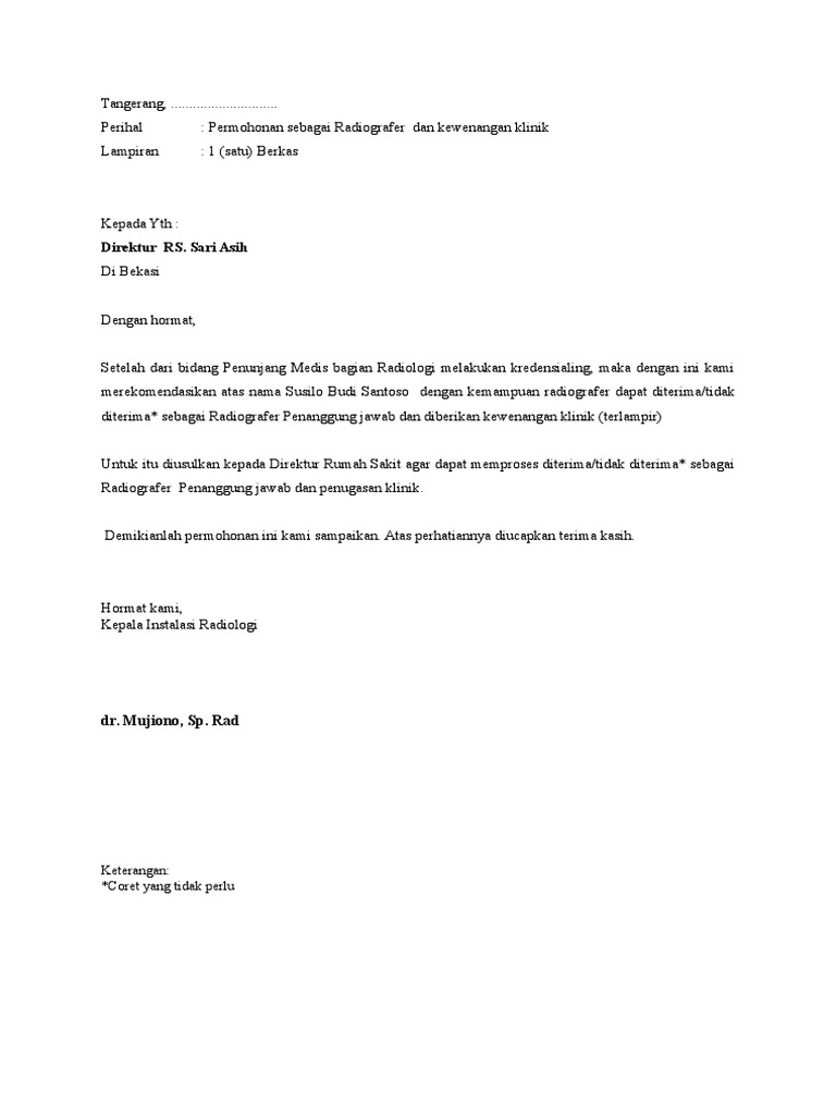 Surat Penugasan Radiografer RS Sari Asih | PDF