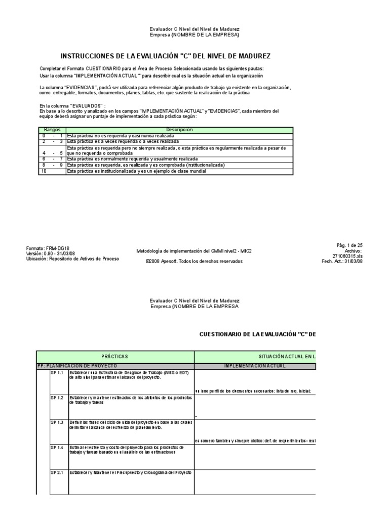 Checklist CMMI V0.90 | PDF | Calidad (comercial) | Producción y fabricación
