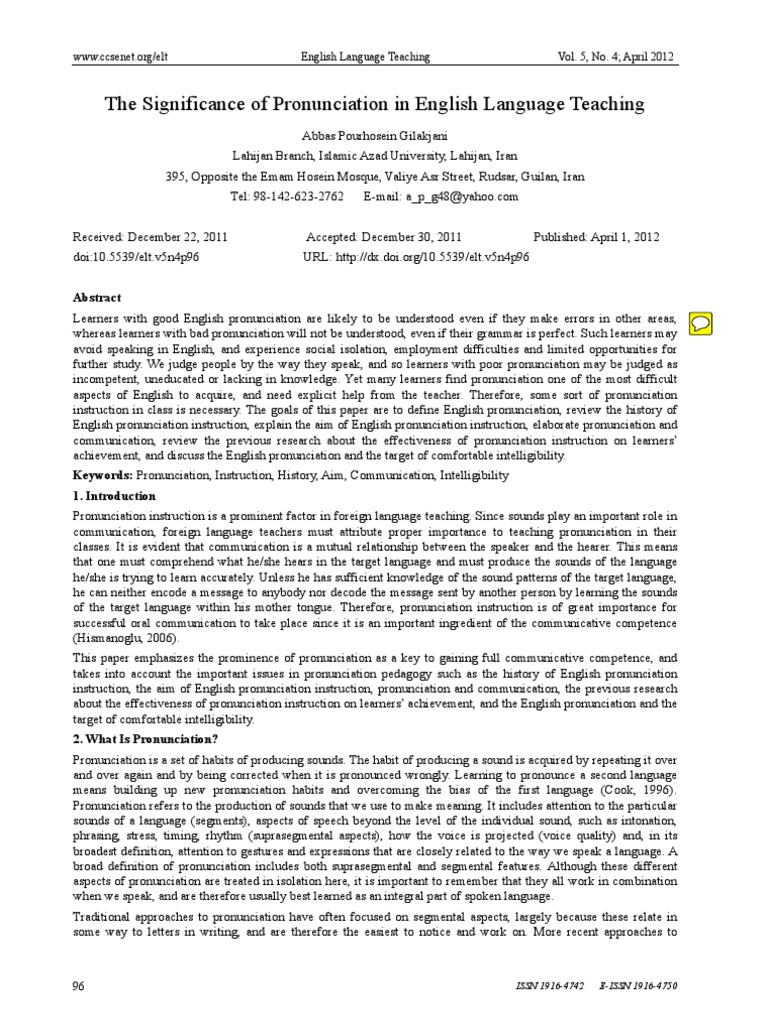 Importance of Pronunciation in ESL Teaching | PDF | Second Language ...
