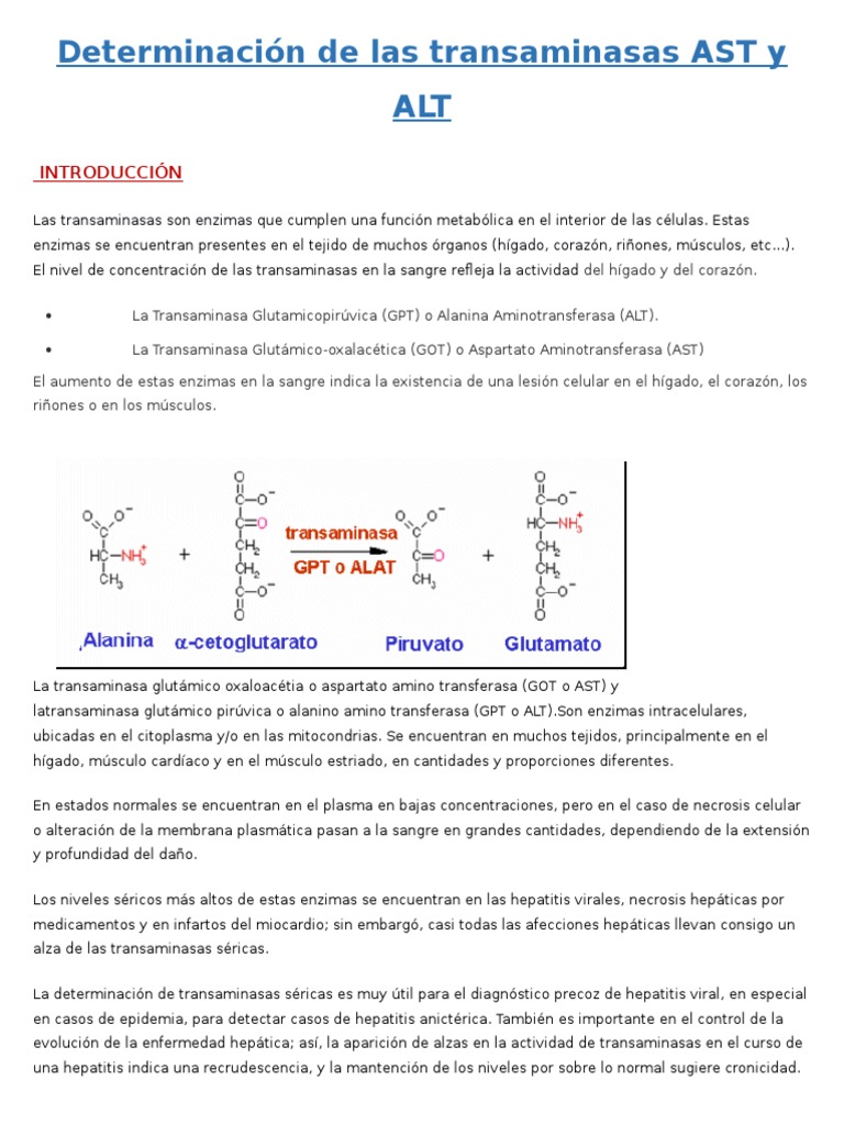 Determinación de Transaminasas ALT y AST | PDF | Transaminasa | Hígado