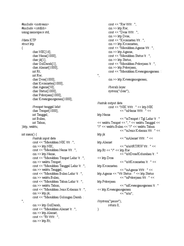 Program KTP dan Segitiga C++ | PDF | Komputer