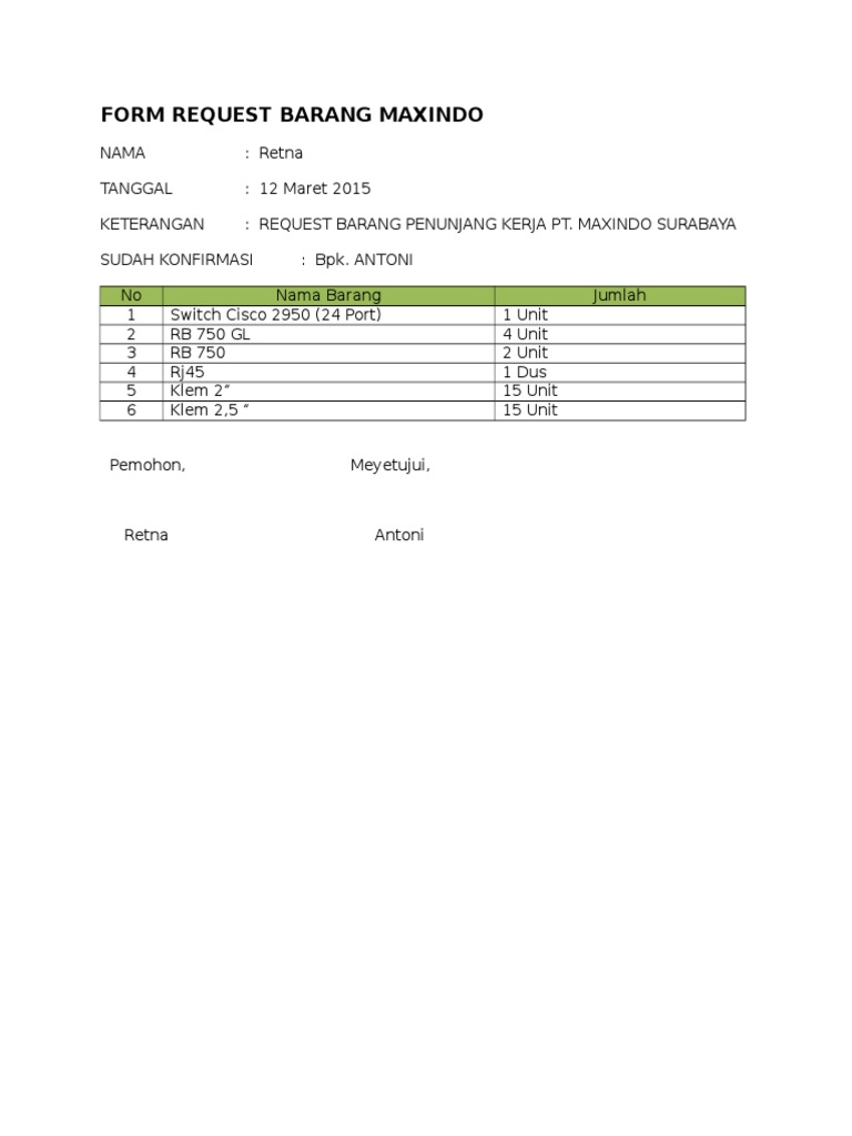 Form Request Barang Contoh | PDF