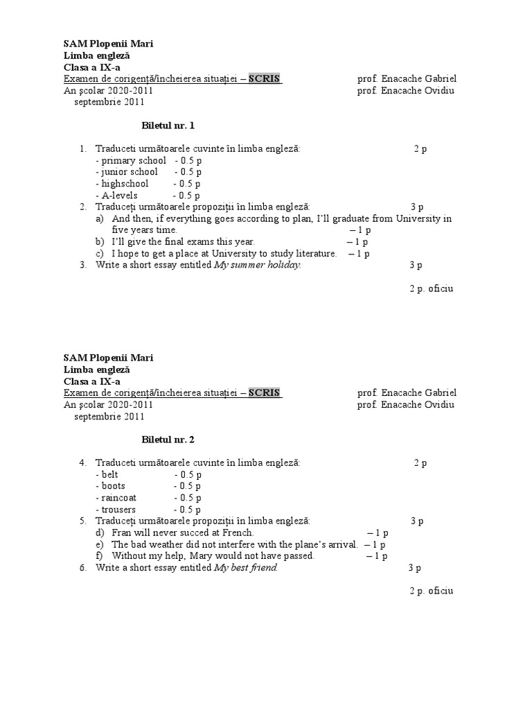 English Exam for 9th Grade Students | PDF | Language Arts & Discipline ...