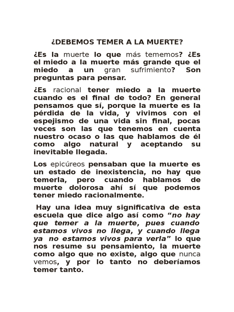 Reflexiones sobre el miedo a la muerte | PDF | Temor | Muerte