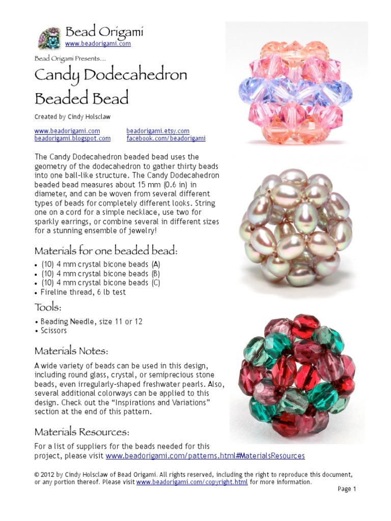 Bead Origami Candy Dodecahedron Pattern, PDF, Bead