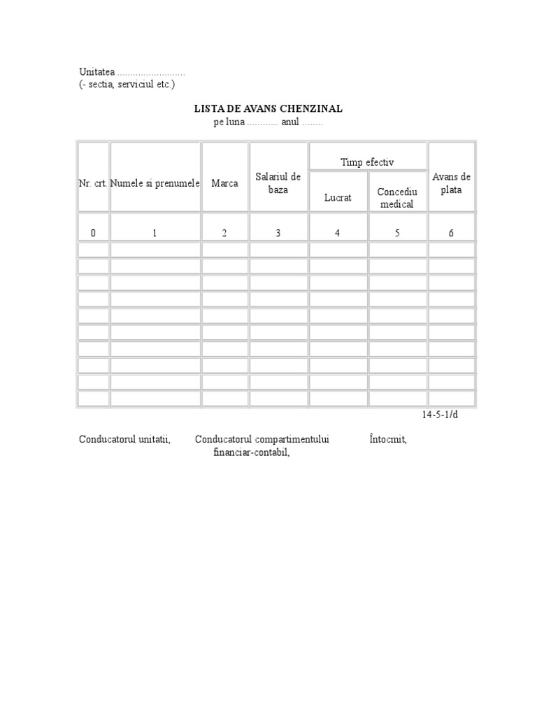 Lista de Avans Chenzinal | PDF