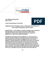 Statement From Engage Cuba On Announcement That U.S. and Cuban Embassies Will Re-Open