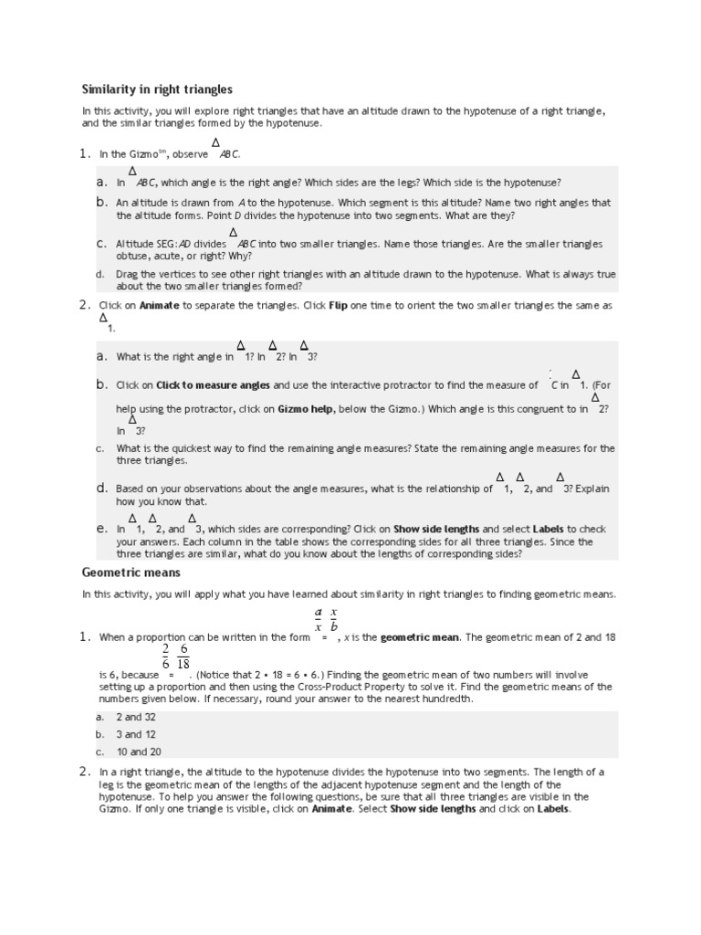 Exploring Similar Right Triangles | PDF | Triangle | Classical Geometry