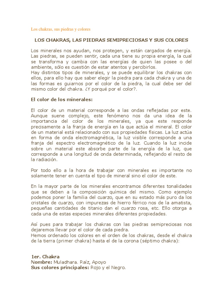 Los Chakras Colores y Piedras | PDF | Color | Ligero