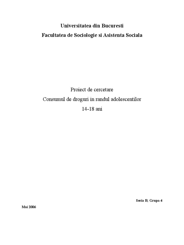 Sociologie Consumul de Droguri in Randul Adolescentilor | PDF