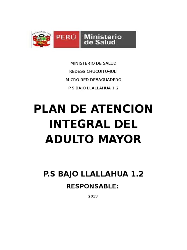 Plan de Atención Integral Adulto Mayor | PDF | Vejez | Adultos