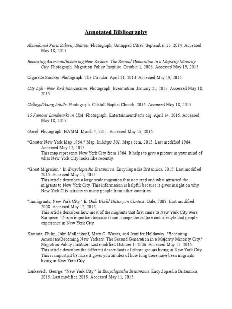 Annotated bibliography about immigration image