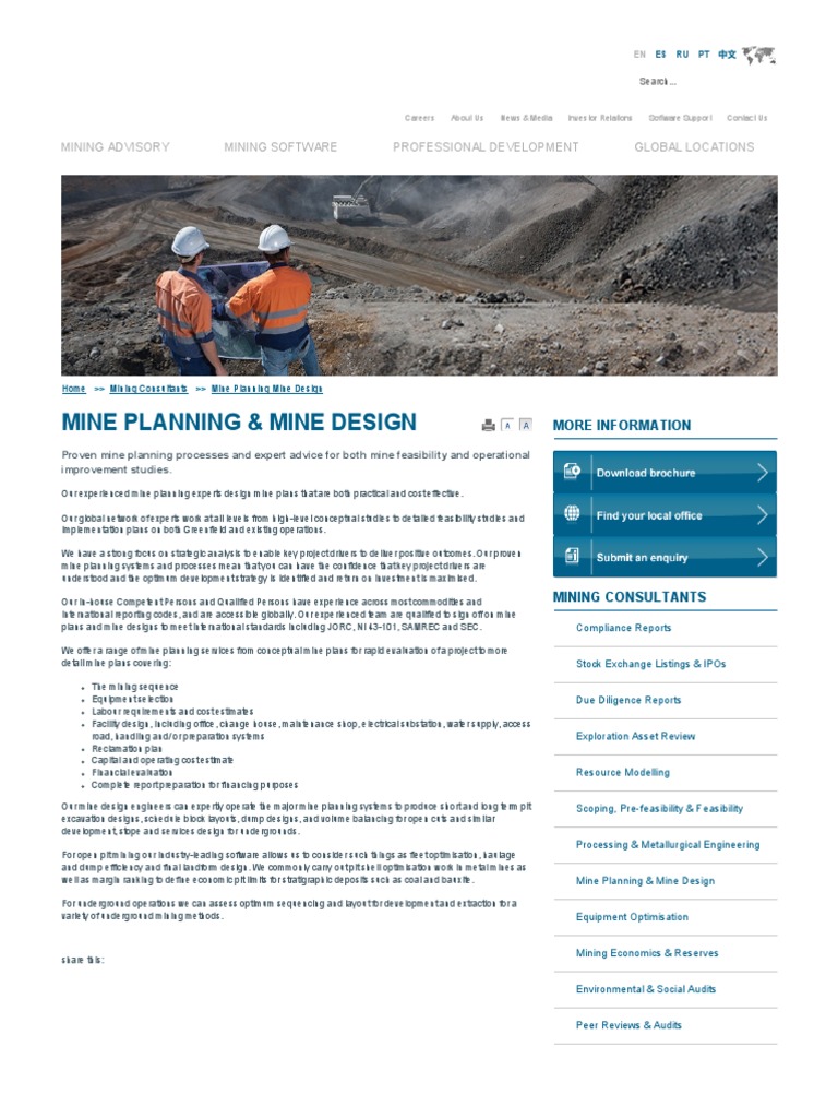 Mine Planning and Mine Design, Consulting - RungePincockMinarco PDF ...