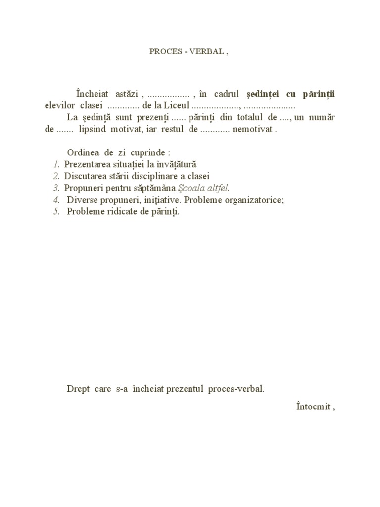 Proces Verbal Sedinta Cu Parintii