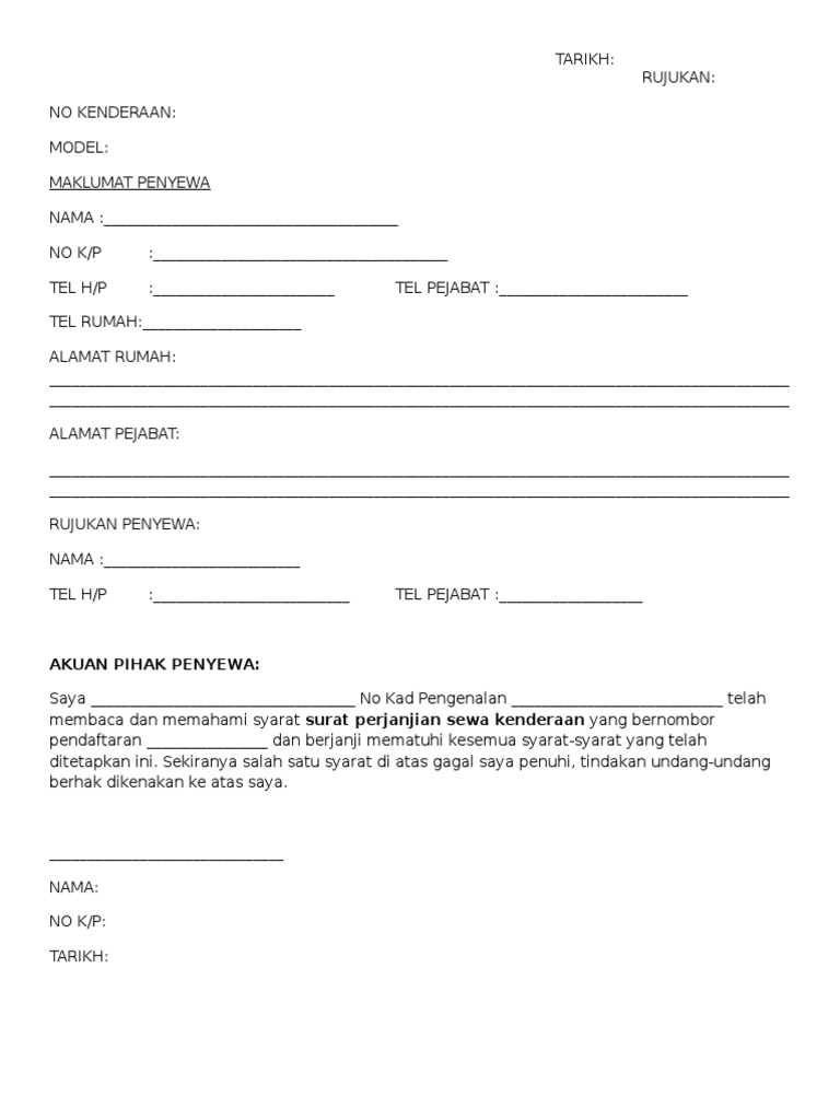 Surat Perjanjian Sewa Kereta  PDF