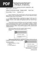 Prova Mensal 9º Ano Art