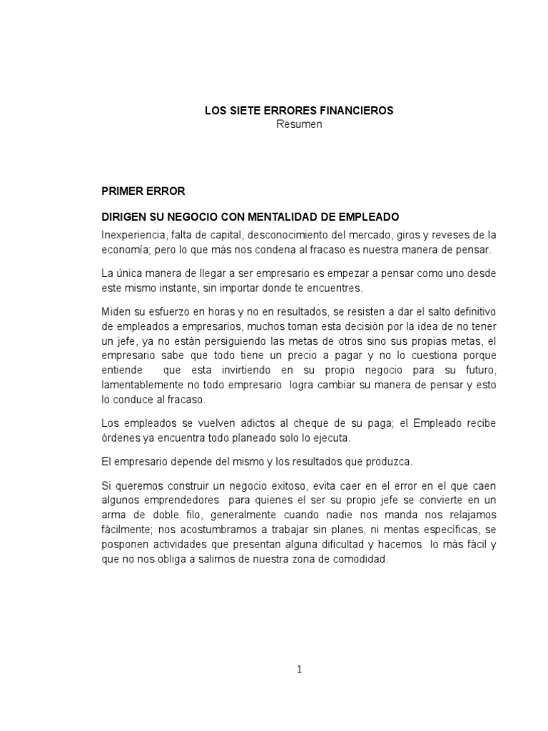 Siete Errores Financieros Comunes | PDF | Deuda | Presupuesto