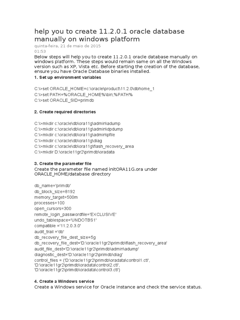 Help You To Create 11.2.0.1 Oracle Database Manually On Windows ...