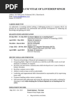 Curriculum Vitae of Lovedeep Singh: Lovely - Saini@yahooo - Co.in