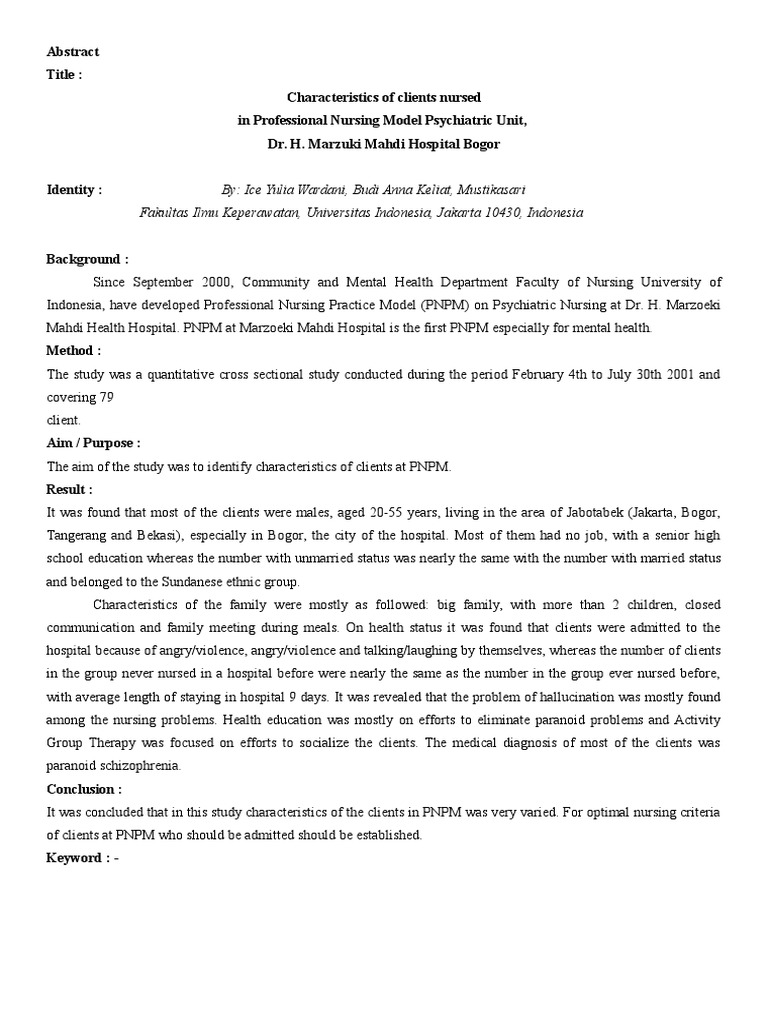 Client Characteristics in Psychiatric Nursing | PDF | Self-Improvement ...