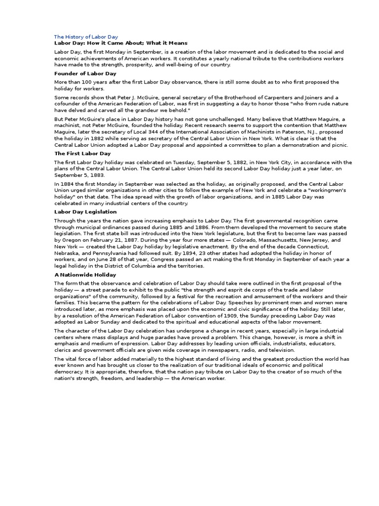 The History of Labor Day PDF The United States Government