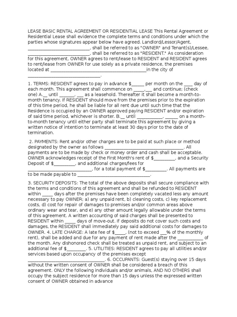 California Basic Rental Agreement Template | PDF