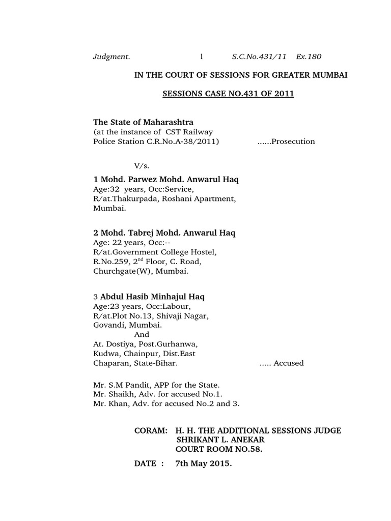 Mumbai Sandhurst Road Suitcase Murder Case Judgement PDF Evidence