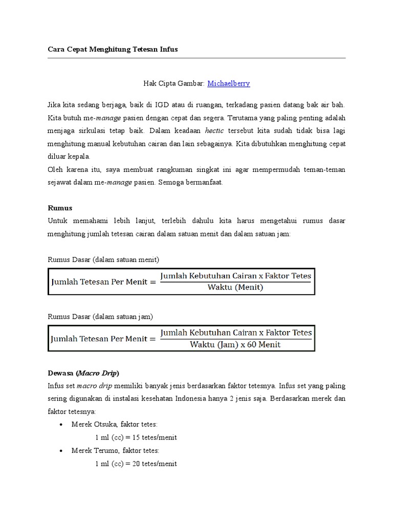 Rumus Cepat Hitung Tetesan Infus Guru Paud