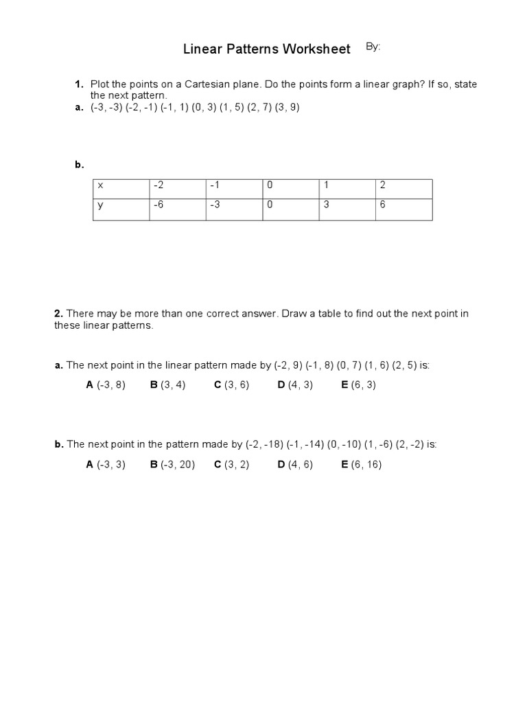 Linear Patterns Worksheet | PDF