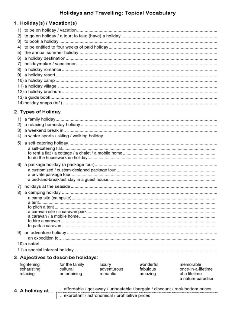 Holidays and Travelling - Top Vocabulary | PDF | Baggage | Flight Attendant