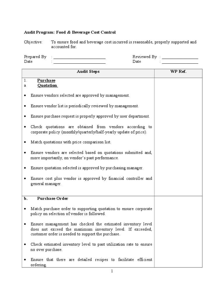 F&B Cost Control PDF Inventory Audit