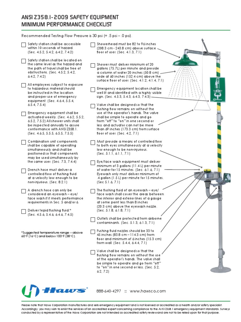 Haws Eye Wash Checklist Valve Safety