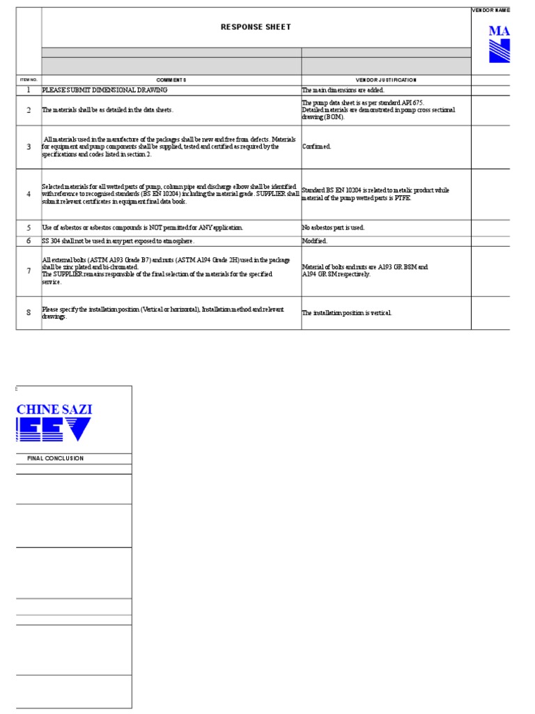Vendor Material Compliance Response | PDF