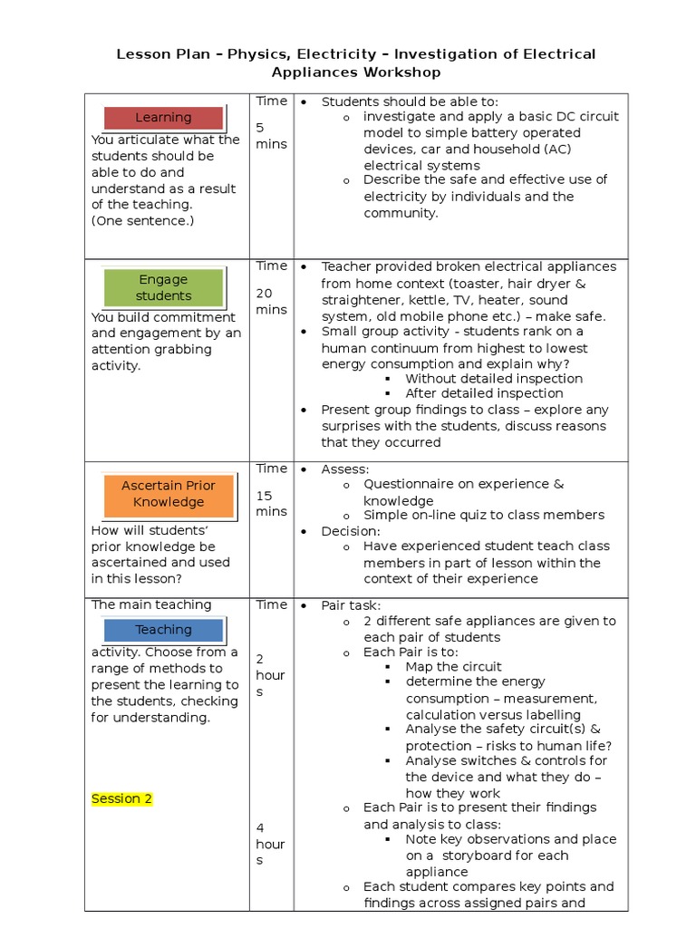 Lesson Plan - Physics, Electricity - Investigation of Electrical ...