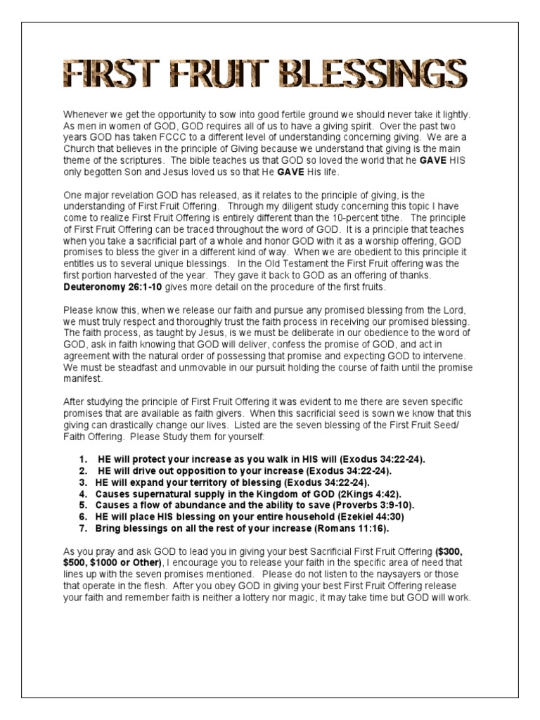 Sacrificial First Fruit Offering Revelation Faith