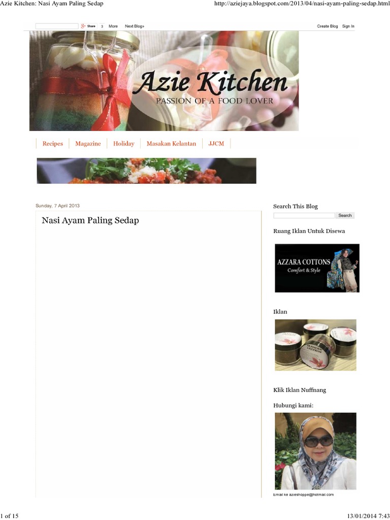 Azie Kitchen Nasi Ayam Paling Sedap Pdf Pdf