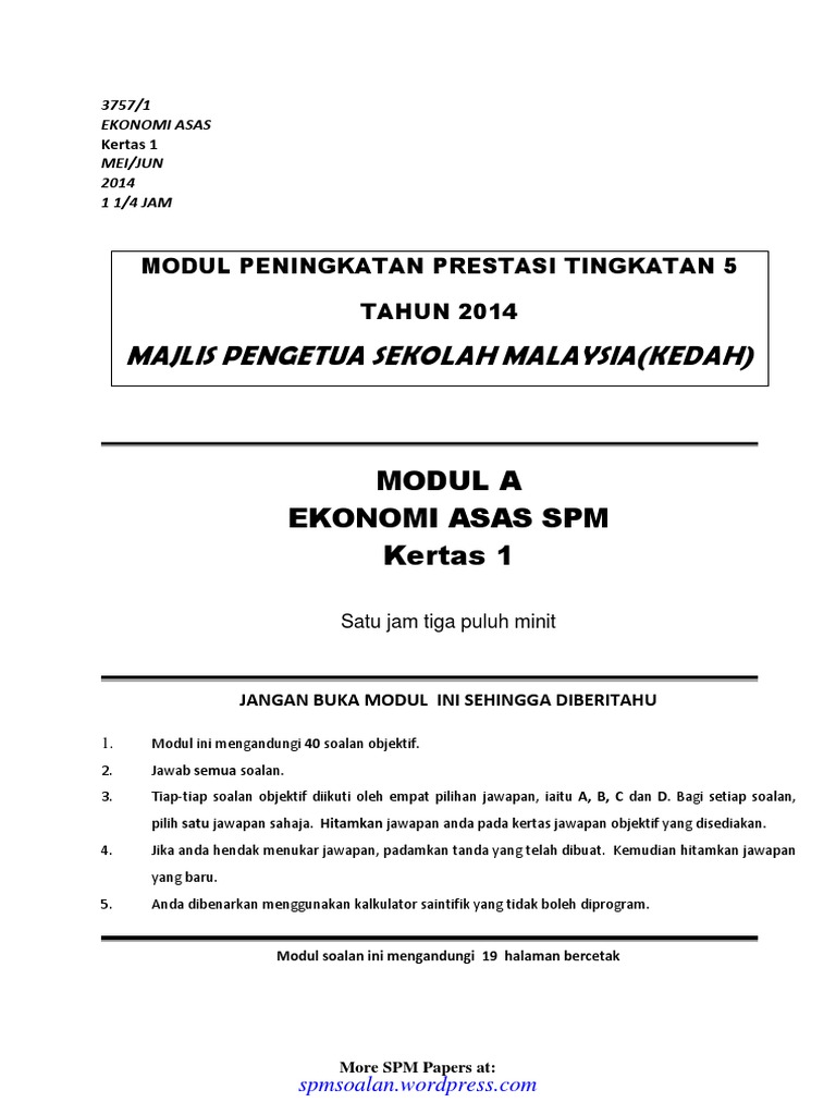 [spmsoalan]Ekonomi Asas Pertengahan Tahun Kedah 2014