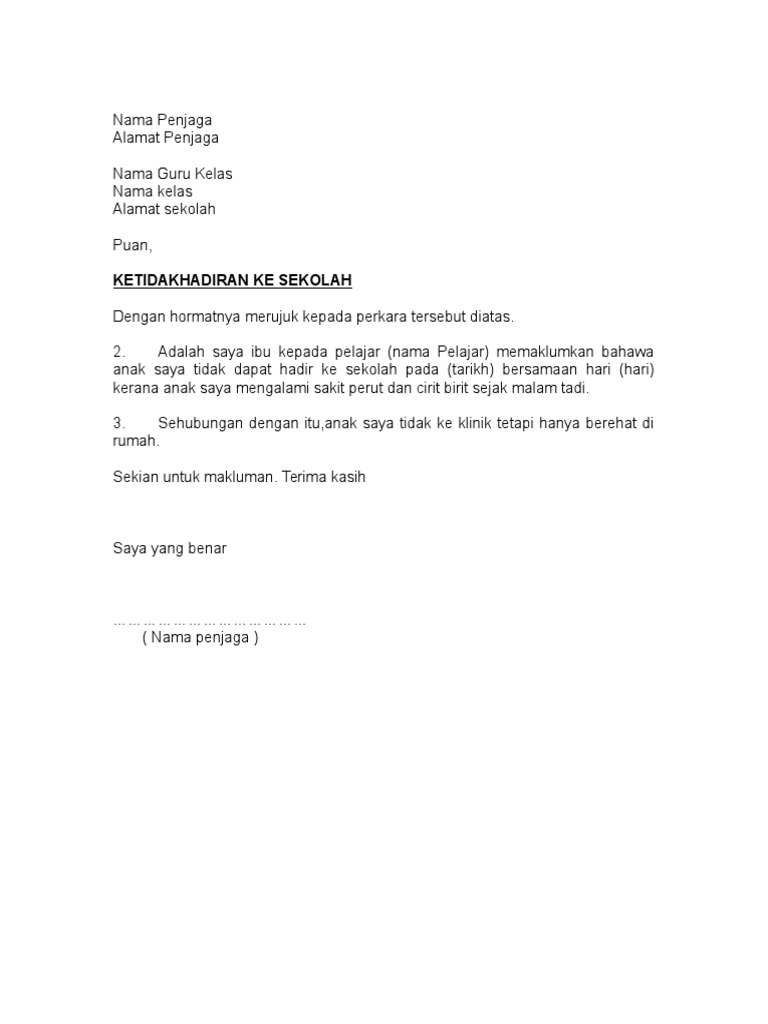 Contoh Surat Cuti Sekolah