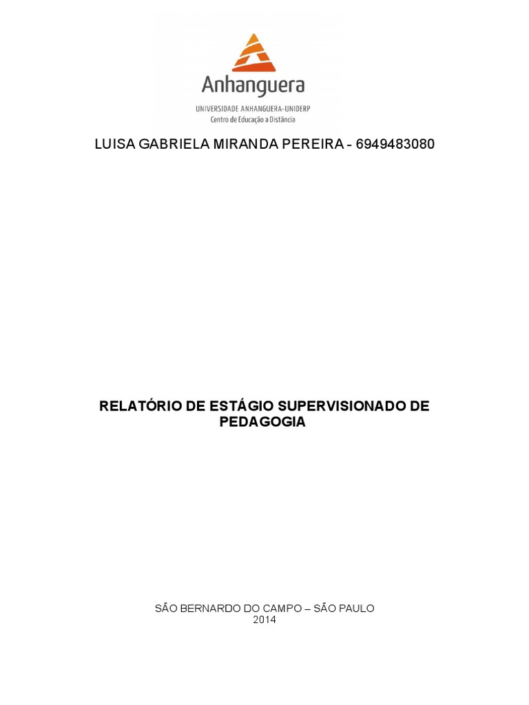 Relatorio De Estagio Gestão Escolar Pedagogia Pronto Unopar