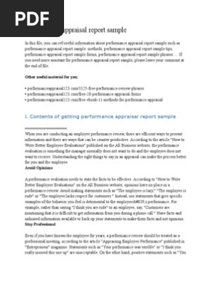 Performance Appraisal Report Sample