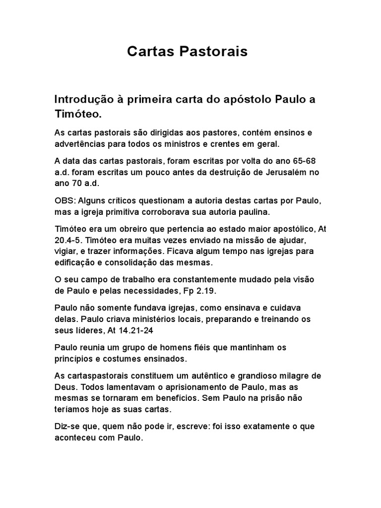 Cartas Pastorais  Apóstolo Paulo  Oração