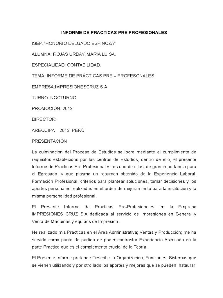 Informe de Practicas Pre Profesionales Para Ilustrar (1