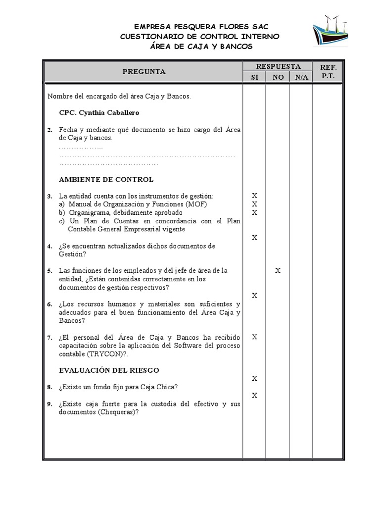 Cuestionario de Control Interno: Caja y Bancos | PDF | Contador | Bancos