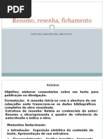 Resumo, resenha, fichamento