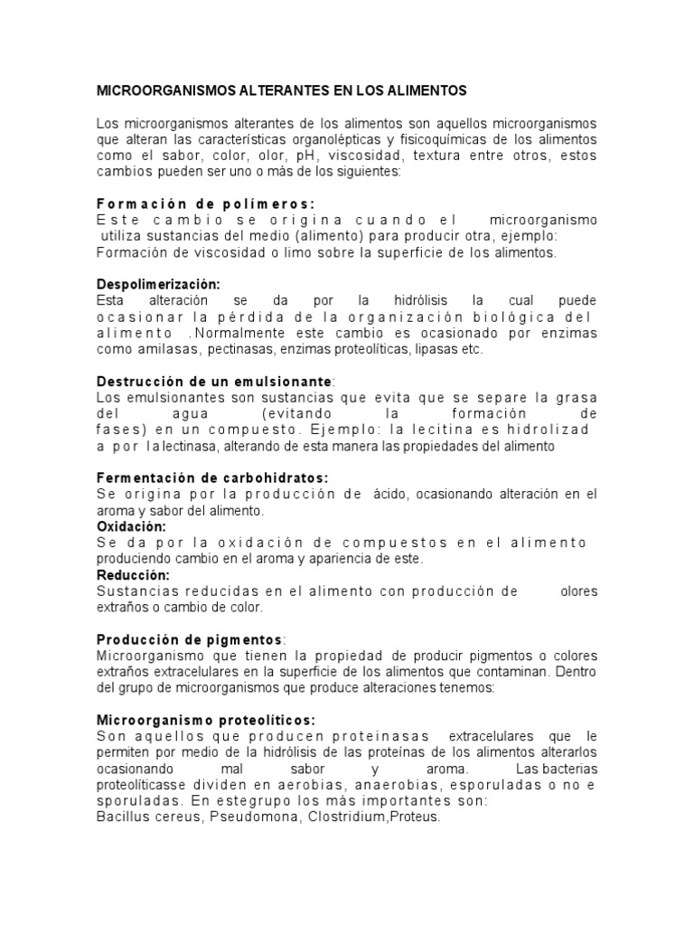 Microorganismos Alterantes en Alimentos | PDF | Las bacterias | Alimentos