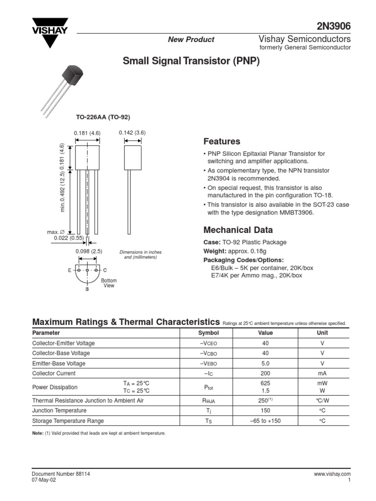 2n3906 datasheet | Transistor | Bipolar Junction Transistor