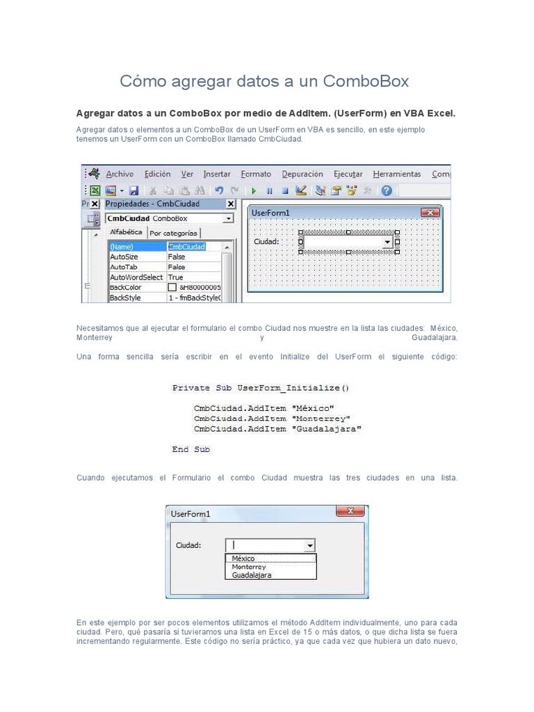 Agregar Datos A Un ComboBox PDF Macro inform tica Microsoft Excel